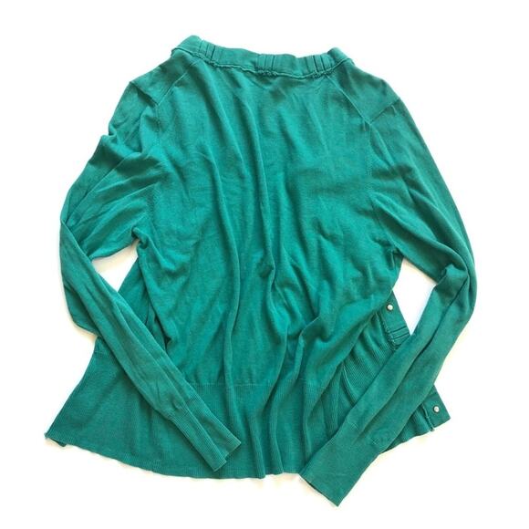 Tahari Turquoise Snap Up Cotton Cardigan Sweater Blouse - Large - Picture 6 of 10